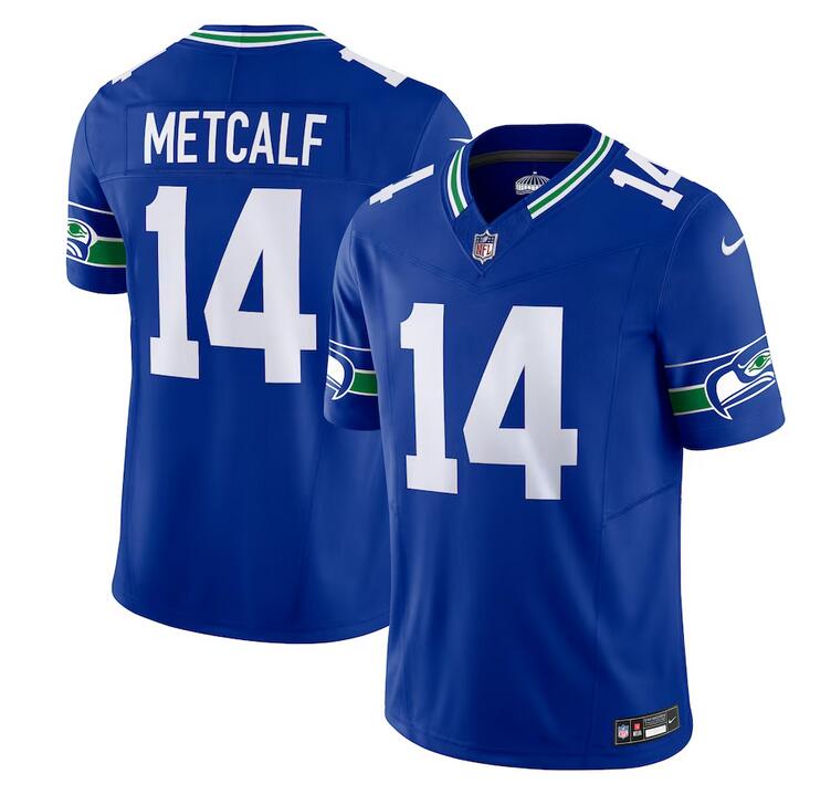 Men's Seattle Seahawks #14 DK Metcalf Royal Throwback Vapor F.U.S.E. Limited Stitched Football Jersey Men's Seattle Seahawks #14 DK Metcalf Royal Throwback Vapor F.U.S.E. Limited Stitched Football Jersey